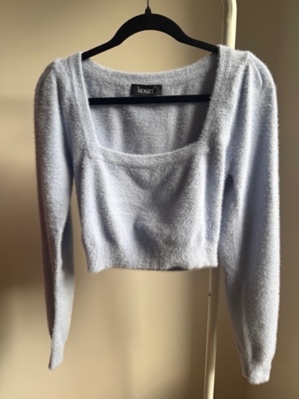 Cropped fuzzy light blue sweater